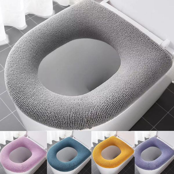 

seat covers 1pc winter warm toilet seat cover closestool mat washable oshape pad bathroom accessories knitting pure color soft bidet cover 2