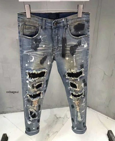 designer jeans european and american high street fashion brand handmade paint worn holes drill patches slim ins personalized, Blue
designer jeans european and american high street fashion brand handmade paint worn holes drill patches slim ins personalized, Blue