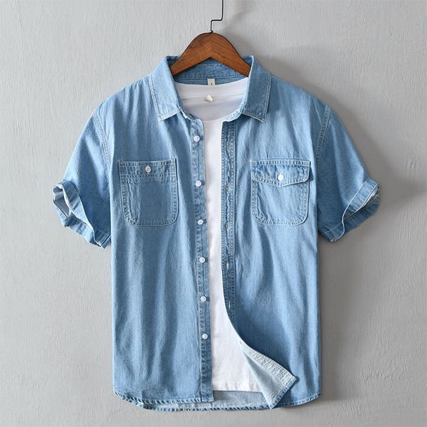 men's casual shirts casual denim shirt for men summer short sleeve turn-down collar jean male pure cotton cowboy vintage korean clothe, White;black
men's casual shirts casual denim shirt for men summer short sleeve turn-down collar jean male pure cotton cowboy vintage korean clothe, White;black