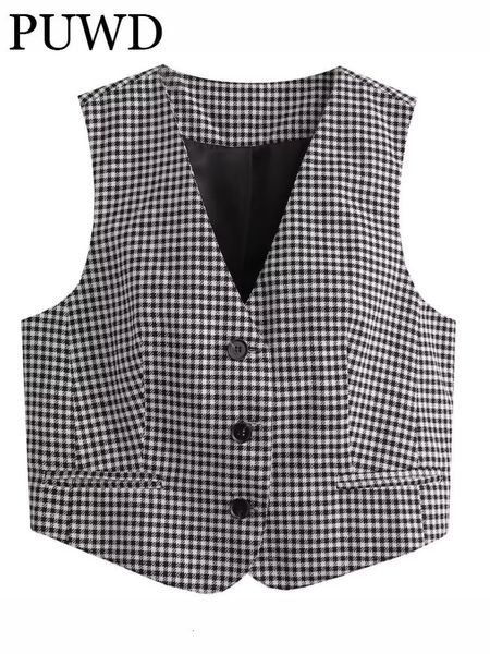 women's vests puwd women fashion black and white checked single-breasted vest spring vintage v neck sleeveless female vests chic 23032, Black;white
women's vests puwd women fashion black and white checked single-breasted vest spring vintage v neck sleeveless female vests chic 23032, Black;white