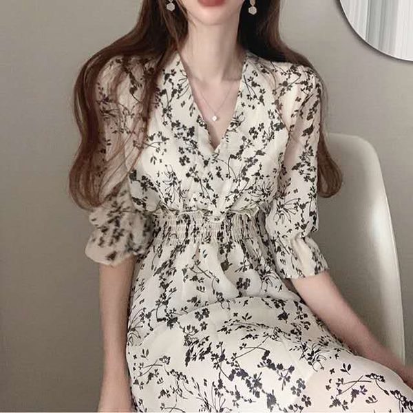 party dresses retro floral dress women's elegant chiffon french party dress puff sleeve v-neck midi dress autumn women's dress 230, White;black
party dresses retro floral dress women's elegant chiffon french party dress puff sleeve v-neck midi dress autumn women's dress 230, White;black
