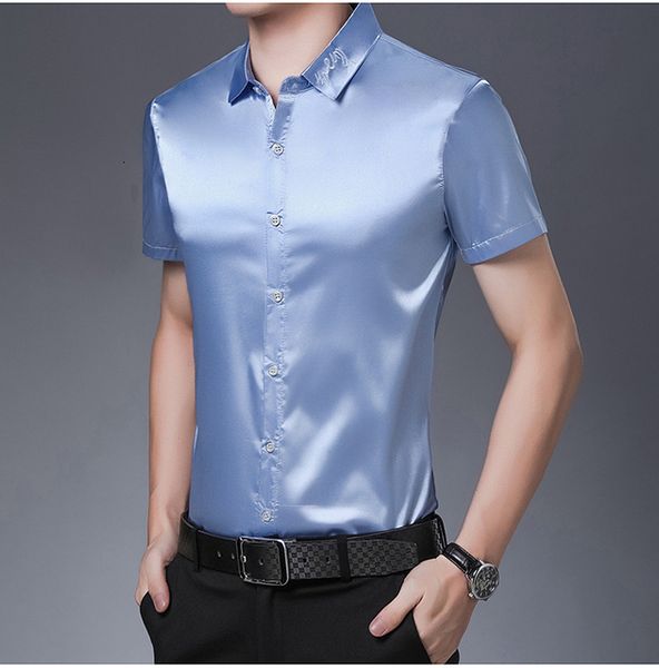men's casual shirts summer mens silk shirts pure color male casual satin dress short sleeve soft clothes 230322, White;black
men's casual shirts summer mens silk shirts pure color male casual satin dress short sleeve soft clothes 230322, White;black