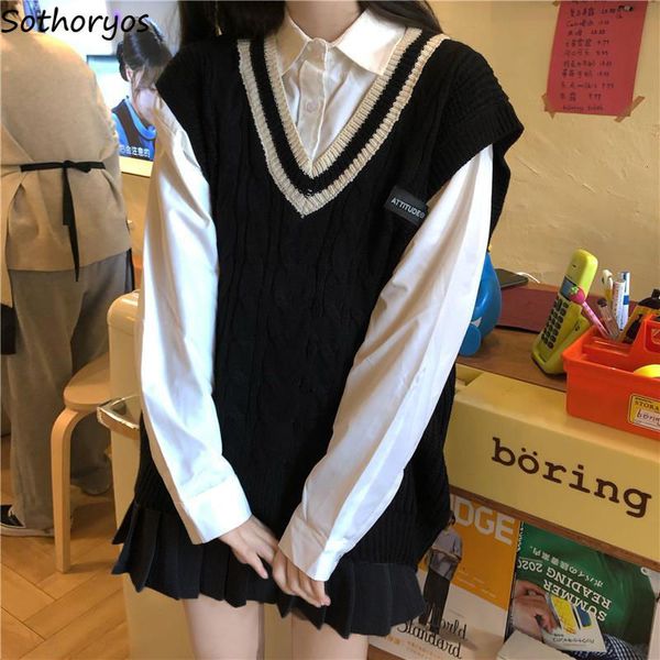 women's vests women sweater vest patchwork v-neck preppy students all-match jk baggy sleeveless knitwear sweaters womens leisure korean, Black;white
women's vests women sweater vest patchwork v-neck preppy students all-match jk baggy sleeveless knitwear sweaters womens leisure korean, Black;white
