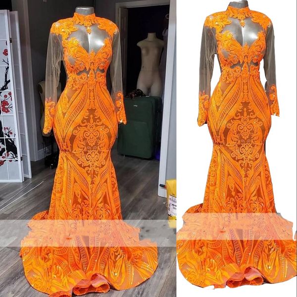 2023 prom dresses mermaid orange high neck long sleeve sequined lace formal evening party gowns sequins graduation dresses, Black
2023 prom dresses mermaid orange high neck long sleeve sequined lace formal evening party gowns sequins graduation dresses, Black