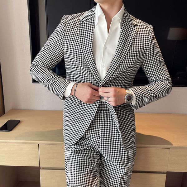 men's suits blazers fashion houndstooth business formal casual suits men 2 pieces suits blazer pants wedding groom suits party prom cos, White;black
men's suits blazers fashion houndstooth business formal casual suits men 2 pieces suits blazer pants wedding groom suits party prom cos, White;black