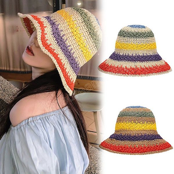 rainbow striped crochet straw hat women's air-breathable fisherman hat summer sunscreen shade sun bucket hat, Blue;gray
rainbow striped crochet straw hat women's air-breathable fisherman hat summer sunscreen shade sun bucket hat, Blue;gray