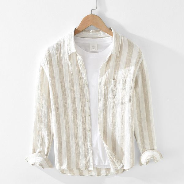 men's casual shirts men clothing pure linen coarse stripe shirt men's casual loose japanese retro long sleeve youth soft linen shi, White;black
men's casual shirts men clothing pure linen coarse stripe shirt men's casual loose japanese retro long sleeve youth soft linen shi, White;black