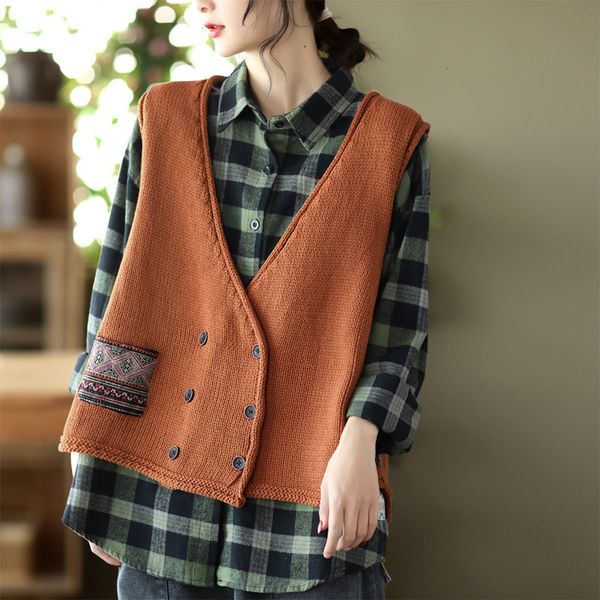 women's vests johnature women knitted vest retro loose double-breasted patch vest spring solid color casual v-neck sleeveless sweater 2, Black;white
women's vests johnature women knitted vest retro loose double-breasted patch vest spring solid color casual v-neck sleeveless sweater 2, Black;white