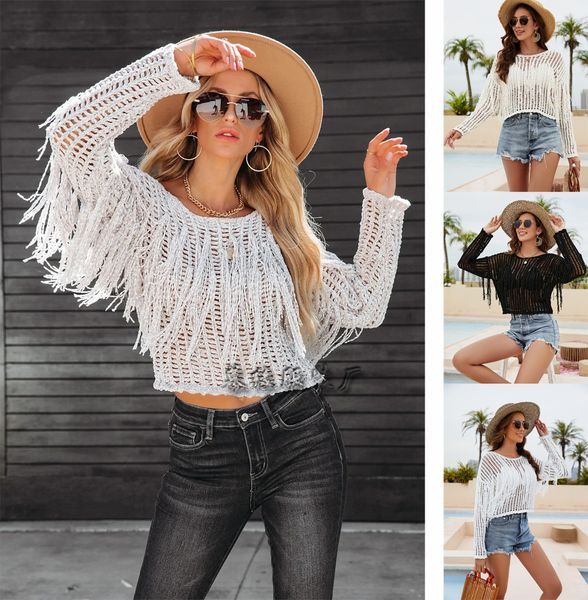 women's t shirts solid color hollow out sweaters women 2023 summer o-neck tassel tees knitted pullovers holiday beachwear bikini, White
women's t shirts solid color hollow out sweaters women 2023 summer o-neck tassel tees knitted pullovers holiday beachwear bikini, White