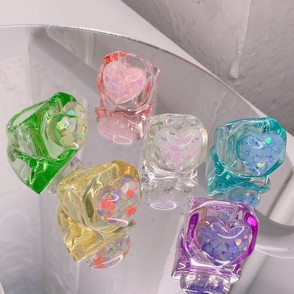 love heart sequin rings women girls colorful geometric transparent resin rings fashion decoration party jewelry gifts, Silver
love heart sequin rings women girls colorful geometric transparent resin rings fashion decoration party jewelry gifts, Silver