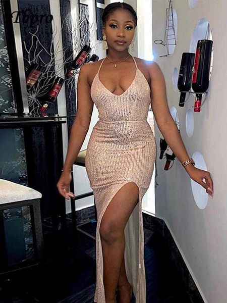 party dresses women rose gold sequins halter lace up high side split sleeveless backless bodycon maxi 2023 summer long y2303, White;black
party dresses women rose gold sequins halter lace up high side split sleeveless backless bodycon maxi 2023 summer long y2303, White;black