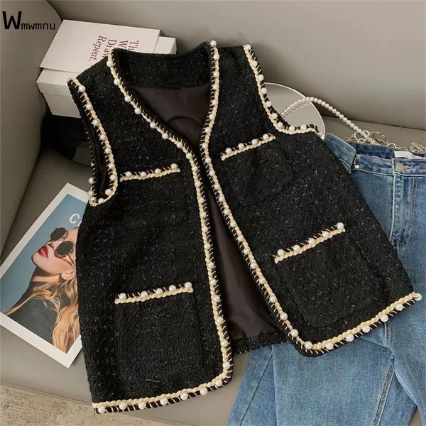 women's vests chic pearl buckle waistcoat women sleeveless jacket korean gilets slim cardigan spring fall vintage tweed black white pla
women's vests chic pearl buckle waistcoat women sleeveless jacket korean gilets slim cardigan spring fall vintage tweed black white pla