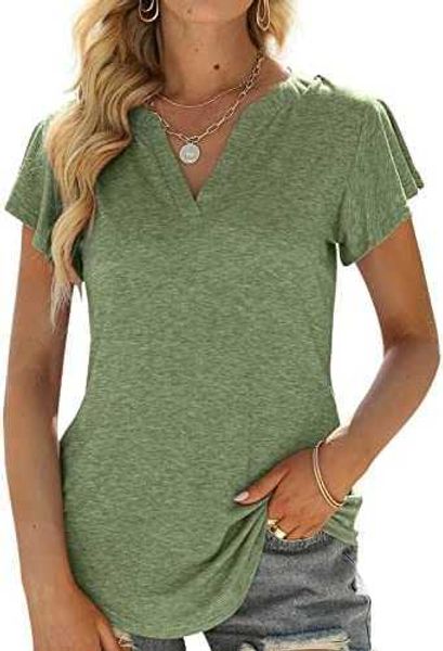 womens v-neck ruffle short sleeve t-shirts tunic summer business casual blouses for womenenkx, White
womens v-neck ruffle short sleeve t-shirts tunic summer business casual blouses for womenenkx, White