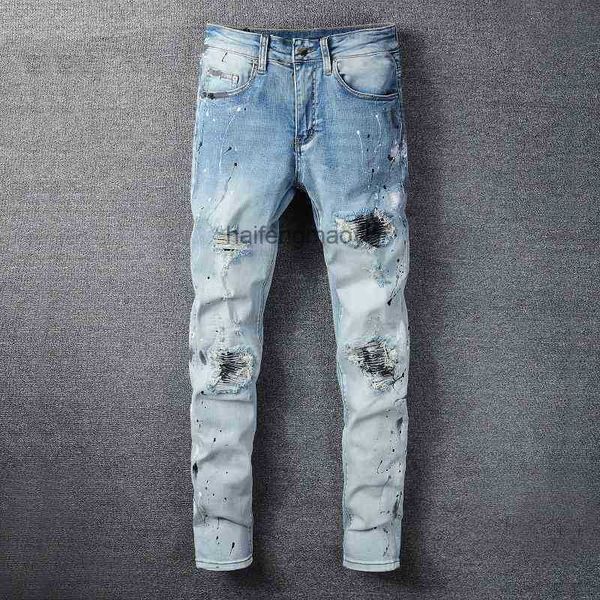 mens jeans designer high street fashion brand jeans new light color ink splashing wash holes men's patch elastic slim feet 820, Blue
mens jeans designer high street fashion brand jeans new light color ink splashing wash holes men's patch elastic slim feet 820, Blue