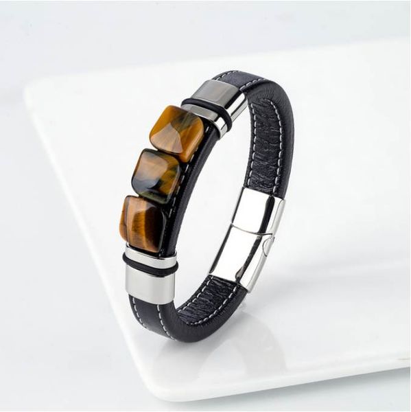 multi color 3 square natural old tiger eye vintage jewelry charm wide leather rope men's stainless steel bracelet jewelry, White
multi color 3 square natural old tiger eye vintage jewelry charm wide leather rope men's stainless steel bracelet jewelry, White