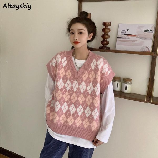 women's vests pink argyle sweater vest women vintage design sleeveless knitwear teens girls fashion loose korean style preppy chic cozy, Black;white
women's vests pink argyle sweater vest women vintage design sleeveless knitwear teens girls fashion loose korean style preppy chic cozy, Black;white