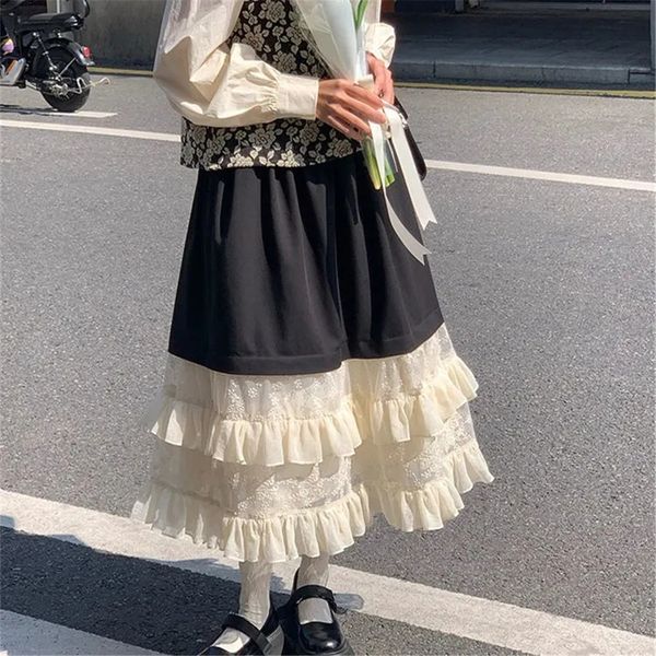 skirts japanese sweet lolita long skirt apricot lace stitching black pleated skirt women elastic high waist ruffles a-line midi skirt 230322
skirts japanese sweet lolita long skirt apricot lace stitching black pleated skirt women elastic high waist ruffles a-line midi skirt 230322