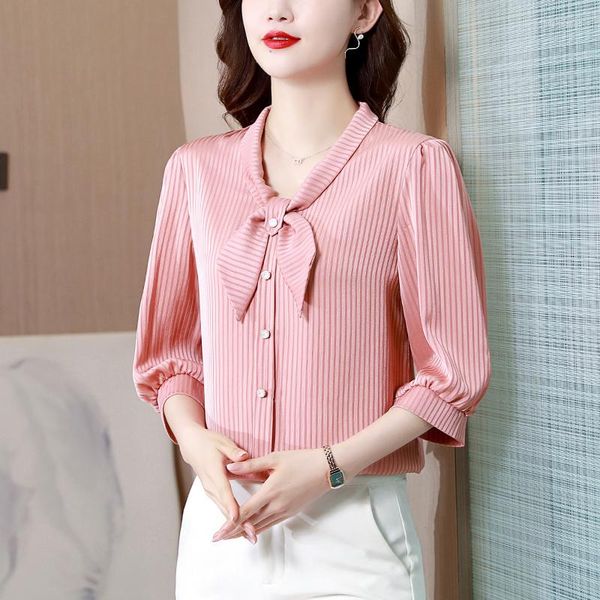 women's blouses autumn satin women shirts korean fashion three quarter sleeve shirt office lady button up camisas para mujer, White
women's blouses autumn satin women shirts korean fashion three quarter sleeve shirt office lady button up camisas para mujer, White