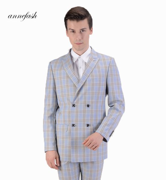 men's suits blazers style tailor-made 150's wool sky blue windowpane check suit men double breast wedding suit 230322, White;black
men's suits blazers style tailor-made 150's wool sky blue windowpane check suit men double breast wedding suit 230322, White;black