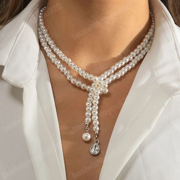 layered pearl beads chain with crystal pendant necklace for women long tassels necklace fashion jewelry on neck accessories, Silver
layered pearl beads chain with crystal pendant necklace for women long tassels necklace fashion jewelry on neck accessories, Silver