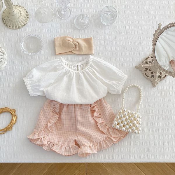 clothing sets 5105b baby clothing set girl's suit summer small fresh lantern sleeve shirt plaid shorts girl's two piece suit 23032, White
clothing sets 5105b baby clothing set girl's suit summer small fresh lantern sleeve shirt plaid shorts girl's two piece suit 23032, White