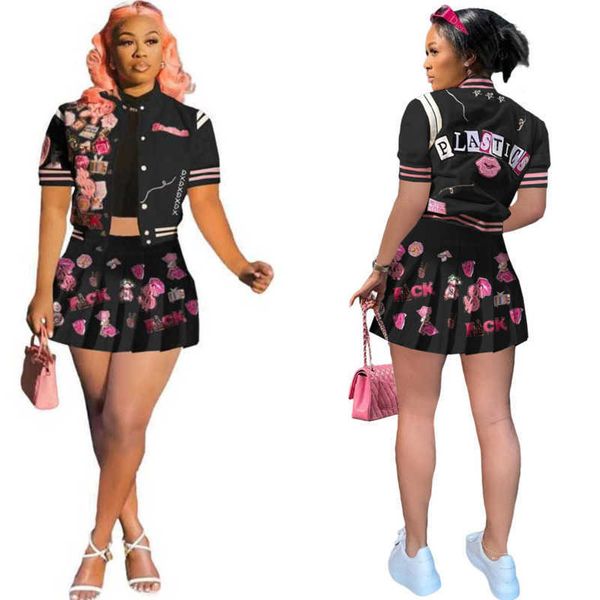 retail designer tracksuits for womens basaball two piece dress fashion printed bomber jacket pleated skirt sets, Gray
retail designer tracksuits for womens basaball two piece dress fashion printed bomber jacket pleated skirt sets, Gray