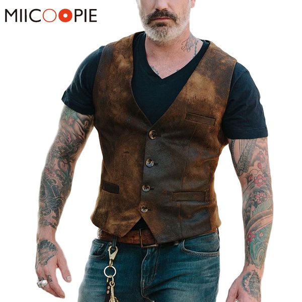 men's vests vintage imitation leather single-breasted men casual vests jacket autumn fashion v-neck sleeveless chaleco hombre streetwea, Black;white
men's vests vintage imitation leather single-breasted men casual vests jacket autumn fashion v-neck sleeveless chaleco hombre streetwea, Black;white