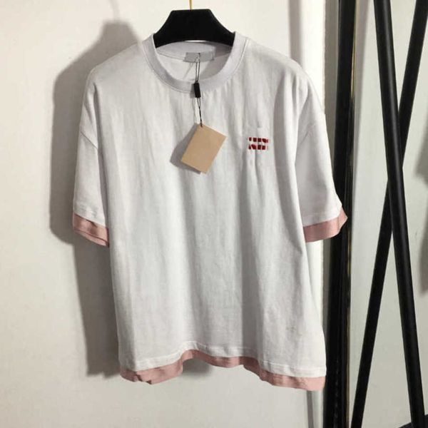 23ss designer women brand t-shirt fake two piece stitching embroidery monogram short sleeve t-shirts fashion women clothes a1, White
23ss designer women brand t-shirt fake two piece stitching embroidery monogram short sleeve t-shirts fashion women clothes a1, White