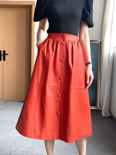 skirts women genuine leather retro long skirt femme high waist buckle folds large swing pleated jupe red faldas largas mujer streetwear 2303, Black
skirts women genuine leather retro long skirt femme high waist buckle folds large swing pleated jupe red faldas largas mujer streetwear 2303, Black