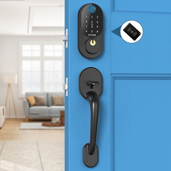 smonet keyless entry door lock handle fingerprint smart front door handleset electronic biometric digital keypad deadbolt with fobs/code/key
smonet keyless entry door lock handle fingerprint smart front door handleset electronic biometric digital keypad deadbolt with fobs/code/key