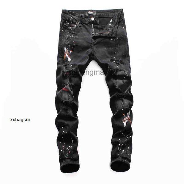mens jeans designer european and american embroidered black patched crane slim stand hip hop, Blue
mens jeans designer european and american embroidered black patched crane slim stand hip hop, Blue