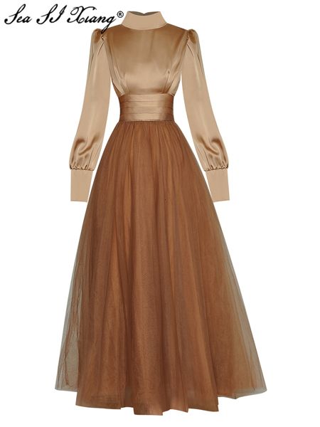 party dresses seasixiang fashion designer autumn dress women stand collar lantern sleeve mesh patchwork vintage party solid long dresses 230, White;black
party dresses seasixiang fashion designer autumn dress women stand collar lantern sleeve mesh patchwork vintage party solid long dresses 230, White;black