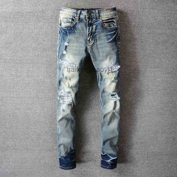 mens jeans designer new jeans men's retro worn holes custom patch elastic slim leggings fashion 683 hip hop, Blue
mens jeans designer new jeans men's retro worn holes custom patch elastic slim leggings fashion 683 hip hop, Blue