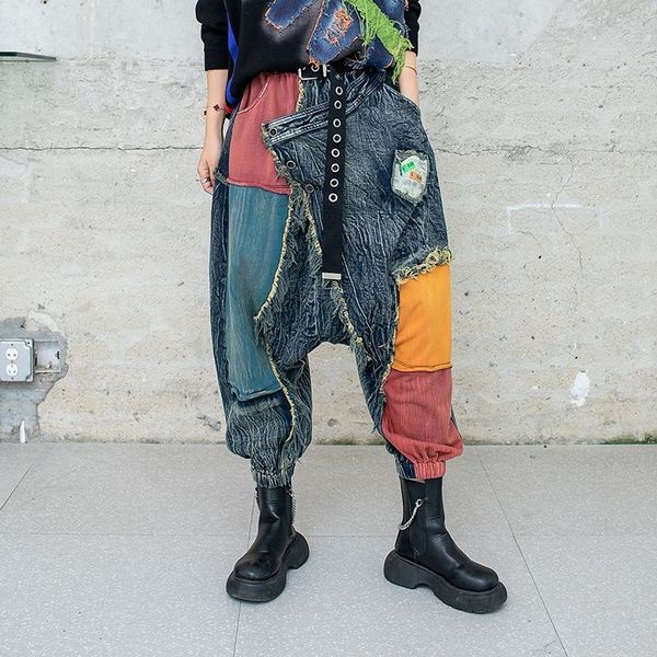 women's pants retro old elastic waist trousers loose color patches irregular denim high men harem autumn 230323, Black;white
women's pants retro old elastic waist trousers loose color patches irregular denim high men harem autumn 230323, Black;white