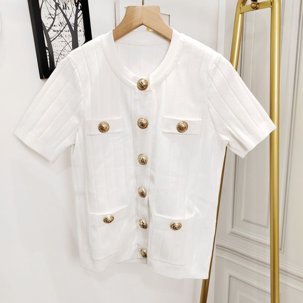 319 2023 runway summer brand same style sweater short sleeve crew neck pullover fashion clothes white blue black womens ruibing1, White;black
319 2023 runway summer brand same style sweater short sleeve crew neck pullover fashion clothes white blue black womens ruibing1, White;black