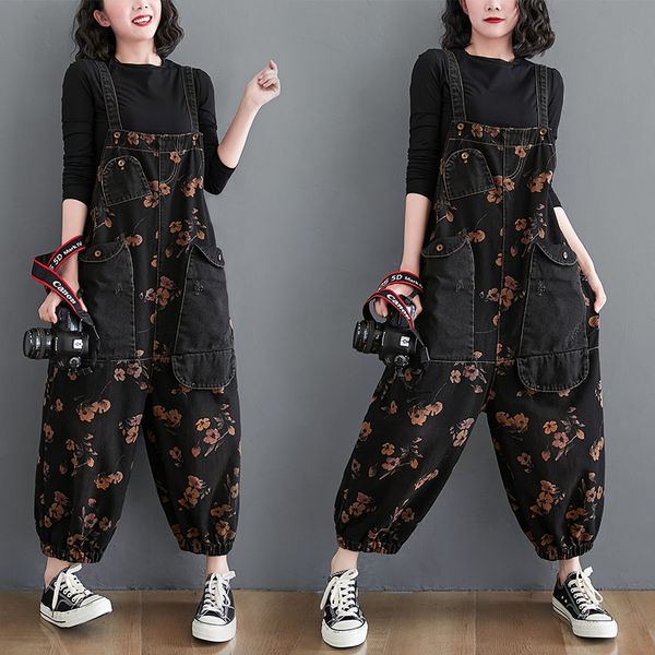 women's jumpsuits rompers loose jeans black jumpsuit women casual oversized baggy ladies pants big pockets print floral denim overalls, Black;white
women's jumpsuits rompers loose jeans black jumpsuit women casual oversized baggy ladies pants big pockets print floral denim overalls, Black;white