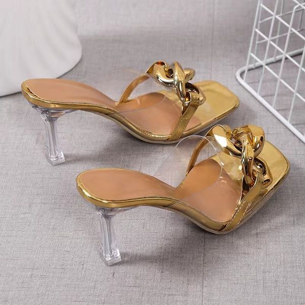 sandals summer big chain transparent women's slippers of sandals square toe metal chain high heels shoes women slides thin heels 230323, Black
sandals summer big chain transparent women's slippers of sandals square toe metal chain high heels shoes women slides thin heels 230323, Black