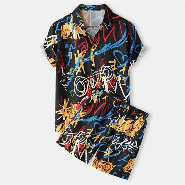 summer men's new casual shorts set beach style printed shirt short sleeve two piece, Black
summer men's new casual shorts set beach style printed shirt short sleeve two piece, Black