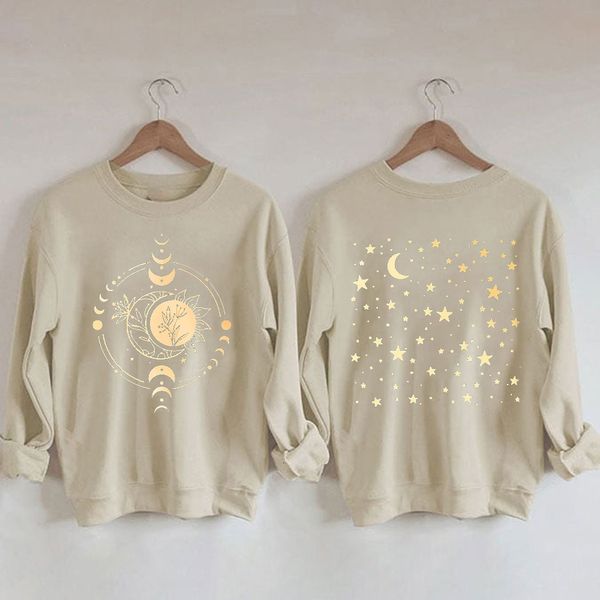 women's tshirt shiny mysterious moon phase print oneck long sleeve casual sweatshirt 230323, White
women's tshirt shiny mysterious moon phase print oneck long sleeve casual sweatshirt 230323, White