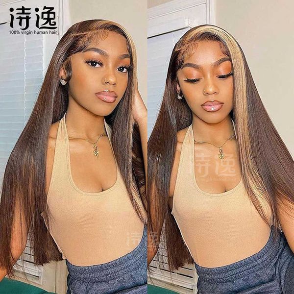 wxw4 color highlight two strands 27 straight 13 * 4 lace front human haire wigs 230323, Black 
wxw4 color highlight two strands 27 straight 13 * 4 lace front human haire wigs 230323, Black