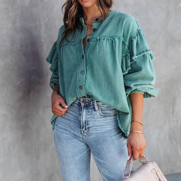 personality long sleeved shirt street riveted heavy industrial wind women's shirt washed water raw edge colorful denim coat, White
personality long sleeved shirt street riveted heavy industrial wind women's shirt washed water raw edge colorful denim coat, White