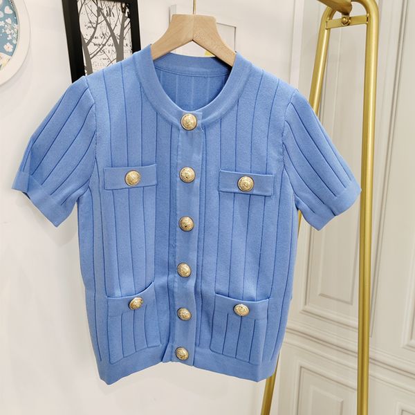 316 2023 runway summer brand same style sweater short sleeve crew neck pullover fashion clothes white blue black womens ruibing1, White;black
316 2023 runway summer brand same style sweater short sleeve crew neck pullover fashion clothes white blue black womens ruibing1, White;black