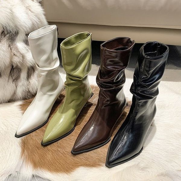 boots fashion thin med heels ankle boots women winter shoes brand pleated pointed toe short boots designer pu leather botas mujer 230323, Black
boots fashion thin med heels ankle boots women winter shoes brand pleated pointed toe short boots designer pu leather botas mujer 230323, Black