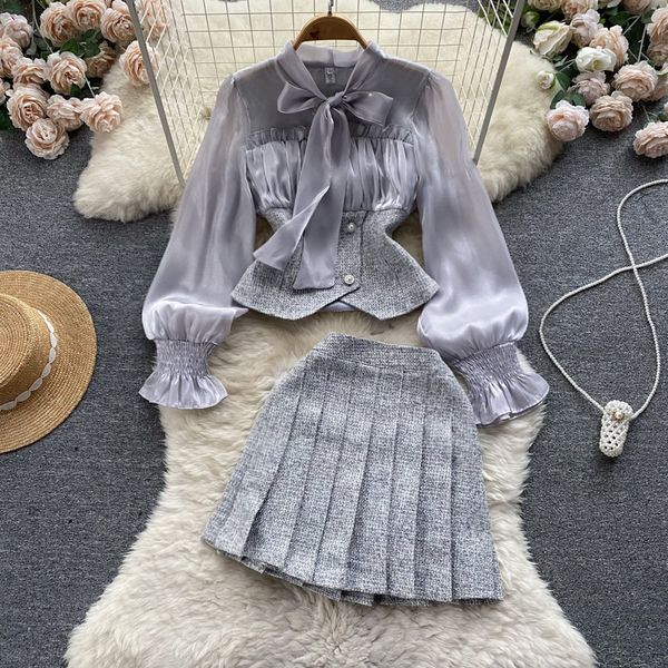 skirts 2023 women fashion elegant fall winter 2pcs sets bow tweed patchwork pleated short outfits clothing suits 230322, Black
skirts 2023 women fashion elegant fall winter 2pcs sets bow tweed patchwork pleated short outfits clothing suits 230322, Black