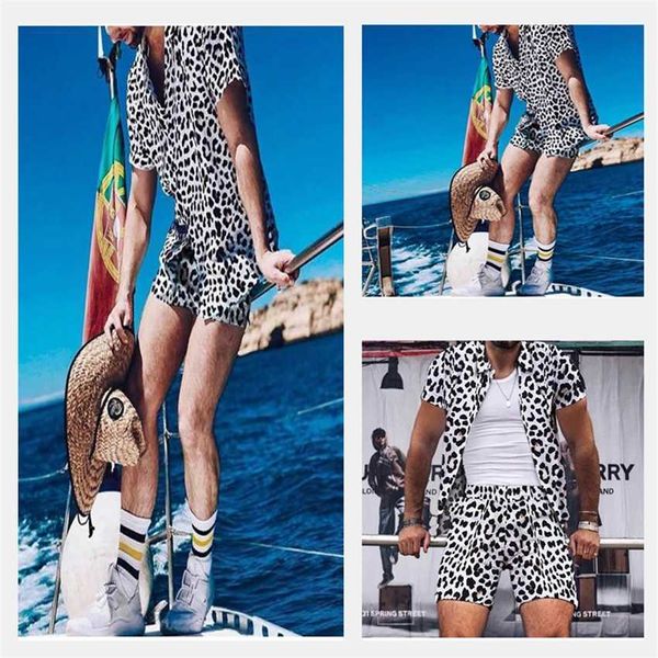 men's summer casual beach leopard print short sleeve men's suit lapel shirt two-piece set, Black
men's summer casual beach leopard print short sleeve men's suit lapel shirt two-piece set, Black