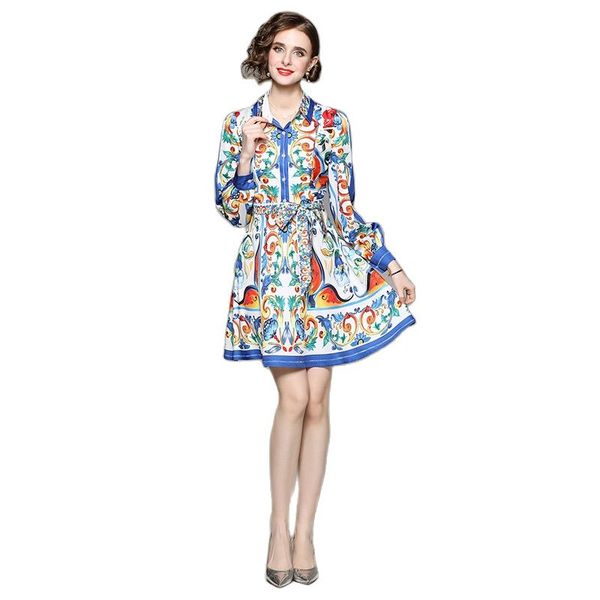 court style printed sash bow mini dress long sleeve button front shirt waist short stylish casual dresses women 2023 summer designer ladies, Black;gray
court style printed sash bow mini dress long sleeve button front shirt waist short stylish casual dresses women 2023 summer designer ladies, Black;gray