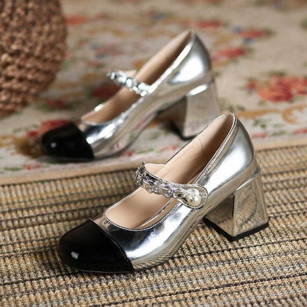 silver patent leather mary jane shoes women pearl buckle metal chain chunky high heels pumps woman fashion banquet shoes 230202, Black
silver patent leather mary jane shoes women pearl buckle metal chain chunky high heels pumps woman fashion banquet shoes 230202, Black