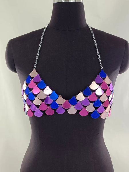 women's tanks fan-shaped fish scale acrylic splicing hanging neck wipe chest small vest body chain, White
women's tanks fan-shaped fish scale acrylic splicing hanging neck wipe chest small vest body chain, White