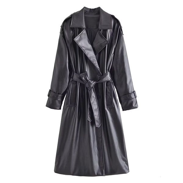 women's jacket fashion with belt artificial leather trench coat vintage long sleeve pockets female outerwear chic overcoat 230323, Black;brown
women's jacket fashion with belt artificial leather trench coat vintage long sleeve pockets female outerwear chic overcoat 230323, Black;brown