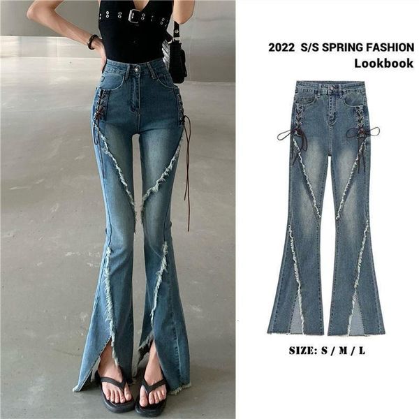 women's jeans frayed edging ripped hole streetwear denim zipper high waist clothes loose pants retro female tassel micro flared trouser, Blue
women's jeans frayed edging ripped hole streetwear denim zipper high waist clothes loose pants retro female tassel micro flared trouser, Blue